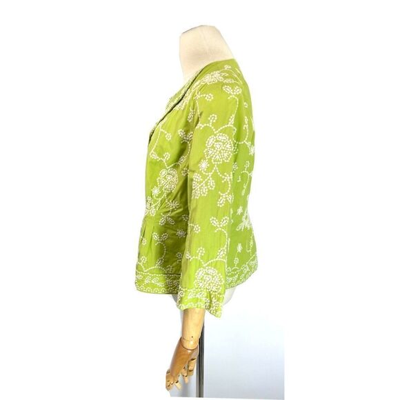 Coldwater Creek Blazer Jacket Green White Floral Embroidery Size 10 - Picture 3 of 17